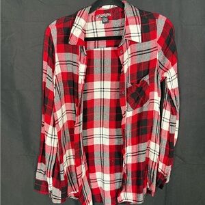 Red and Black Flannel Button-Up Shirt